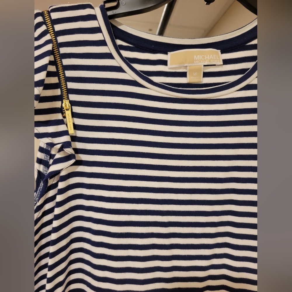Michael Kors Navy and White Striped Short Sleeve Dress